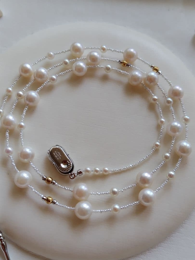 アコヤ真珠、あこやベビーパール、あこや砂芥子パールのセミロングネックレス