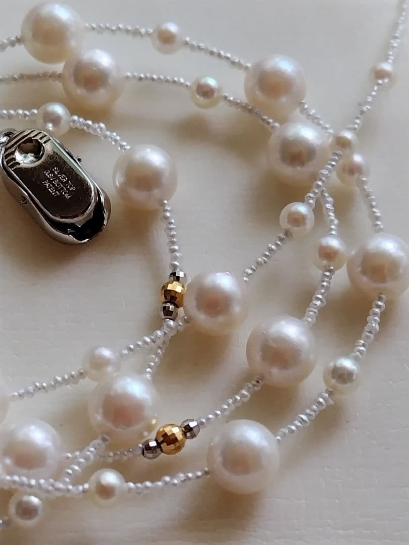 アコヤ真珠、あこやベビーパール、あこや砂芥子パールのセミロングネックレス