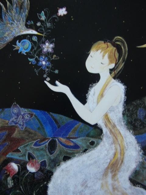 前田麻里、「時の丘で」、希少画集の額装画、四季、風景、人気作品