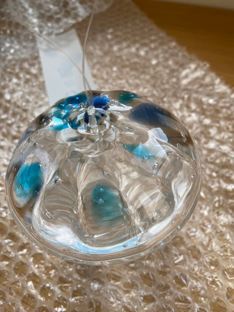新品　くらげ風鈴　クリアブルー　ガラス細工 タクグラス クラゲ風鈴