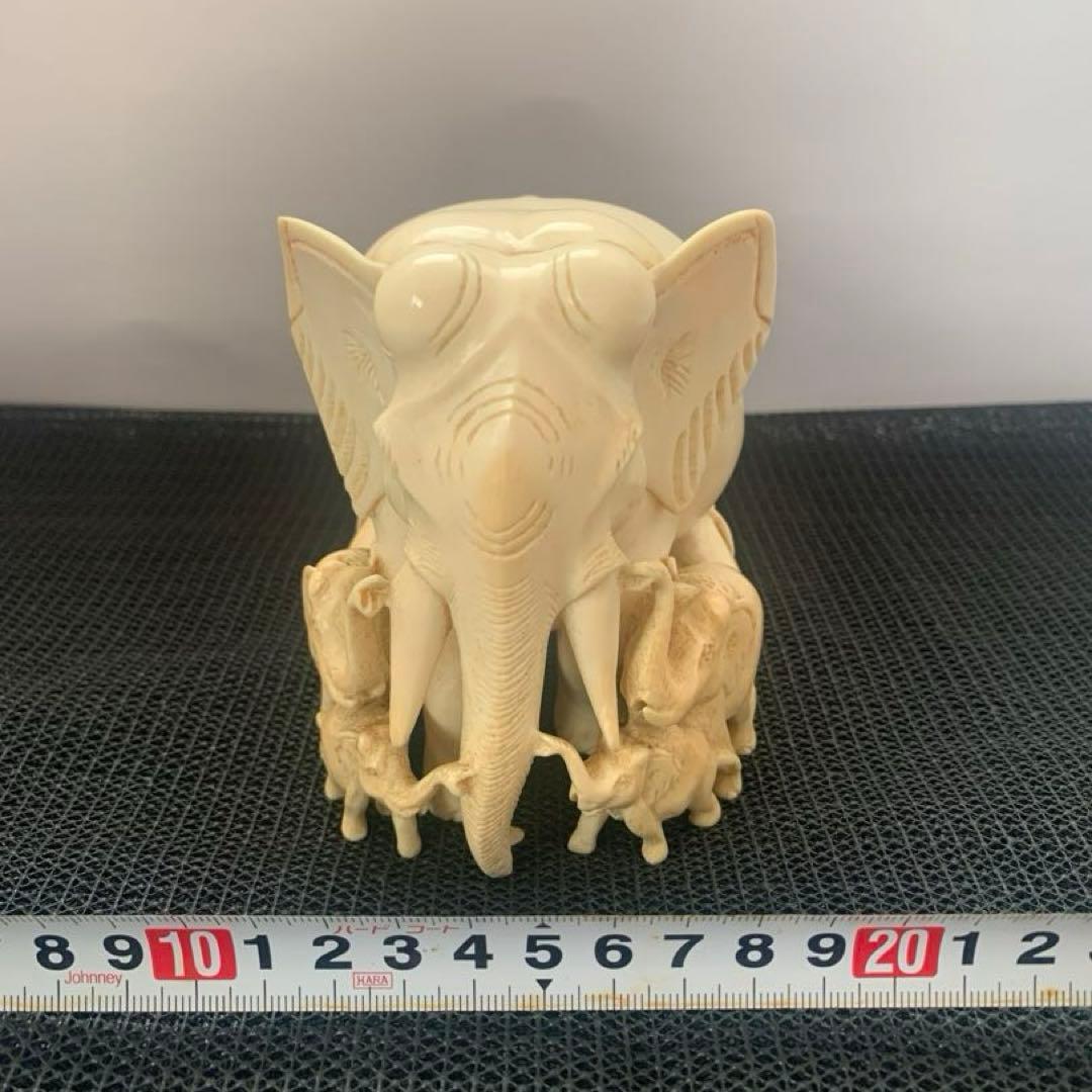 極上　親子象　置物　722g 細密彫刻　送料込み