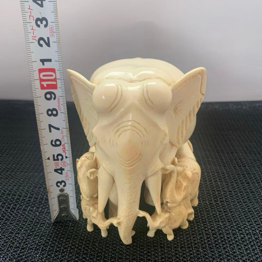 極上　親子象　置物　722g 細密彫刻　送料込み