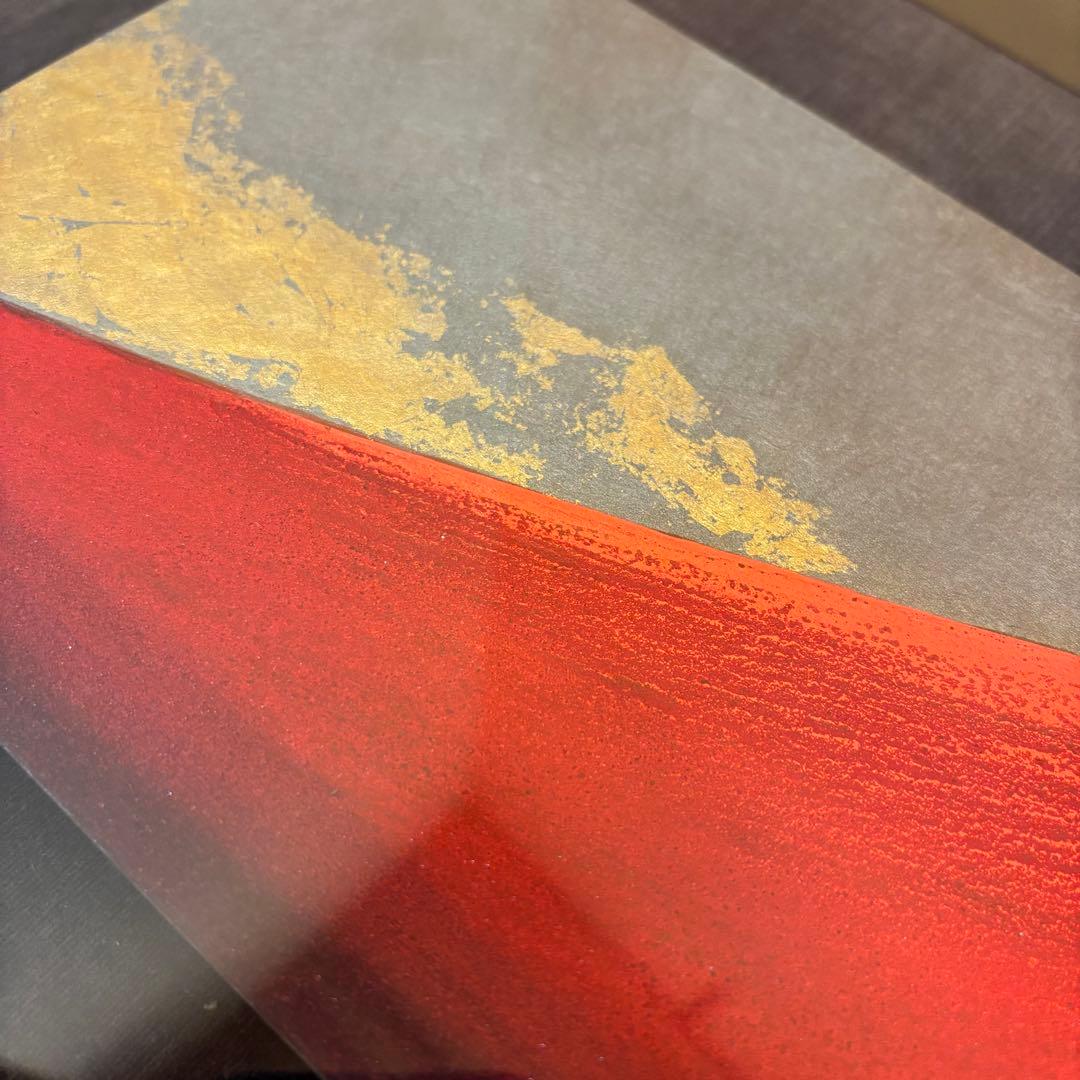 下川立夏「朱映富嶽」赤富士 日本画 肉筆画 署名落款有り