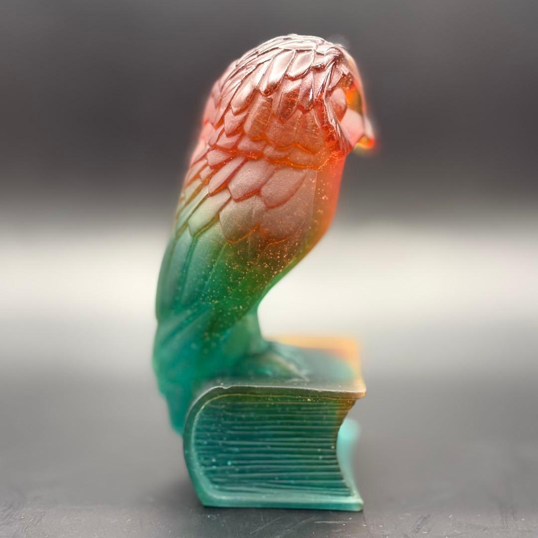 フクロウ 置物 クリスタルガラス ドームフランス オブジェ パートドヴェール