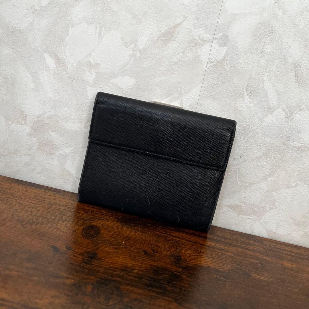 PRADA プラダ サフィアーノ レザー がま口 ミニ財布 三つ折り財布 黒