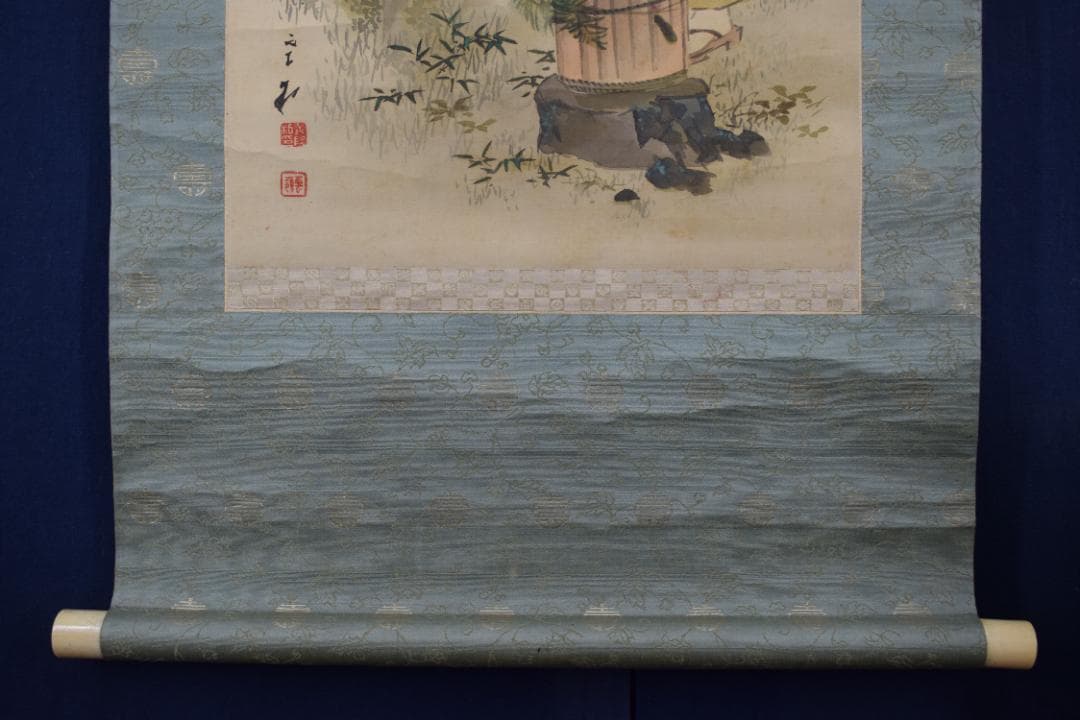 【真作】里見雲嶺/若水之図/人物図/汲水行事/掛軸☆宝船☆Y-475　JM