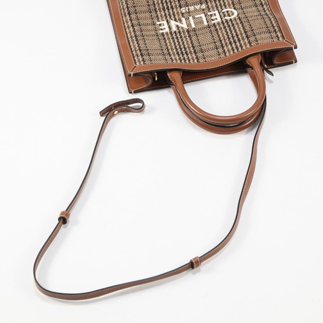極美品 CELINE スモール バーティカル カバ / チェック ツイード ロゴ
