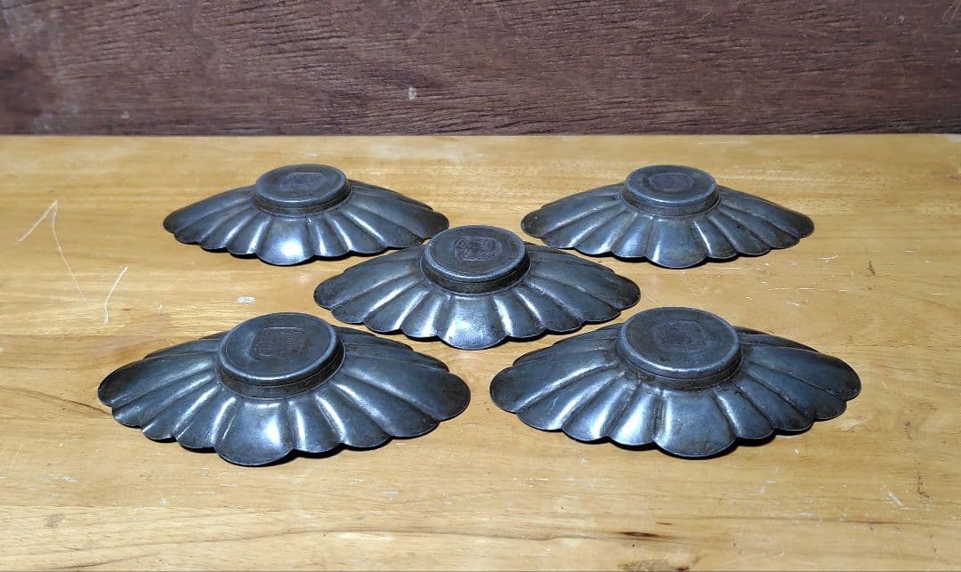 茶道具 古錫 茶托 五客 約 284g 煎茶道具 中古 アンティーク