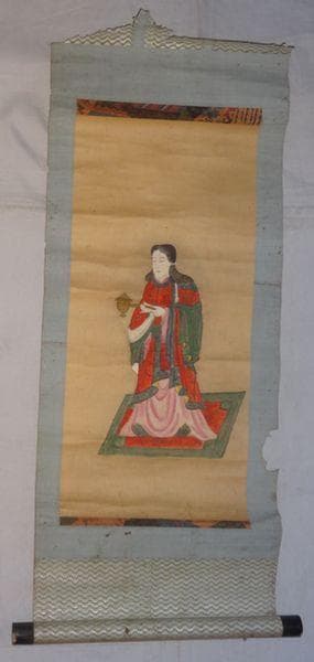 稀少 アンティーク 神社 聖徳太子 紙本 肉筆 掛軸 神道 絵画 日本画 古美術