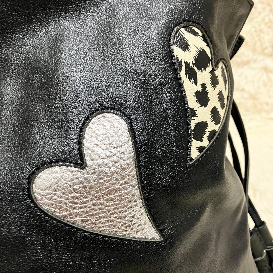 【美品】 シンクビー 巾着 2way ラインストーン レザーブラック