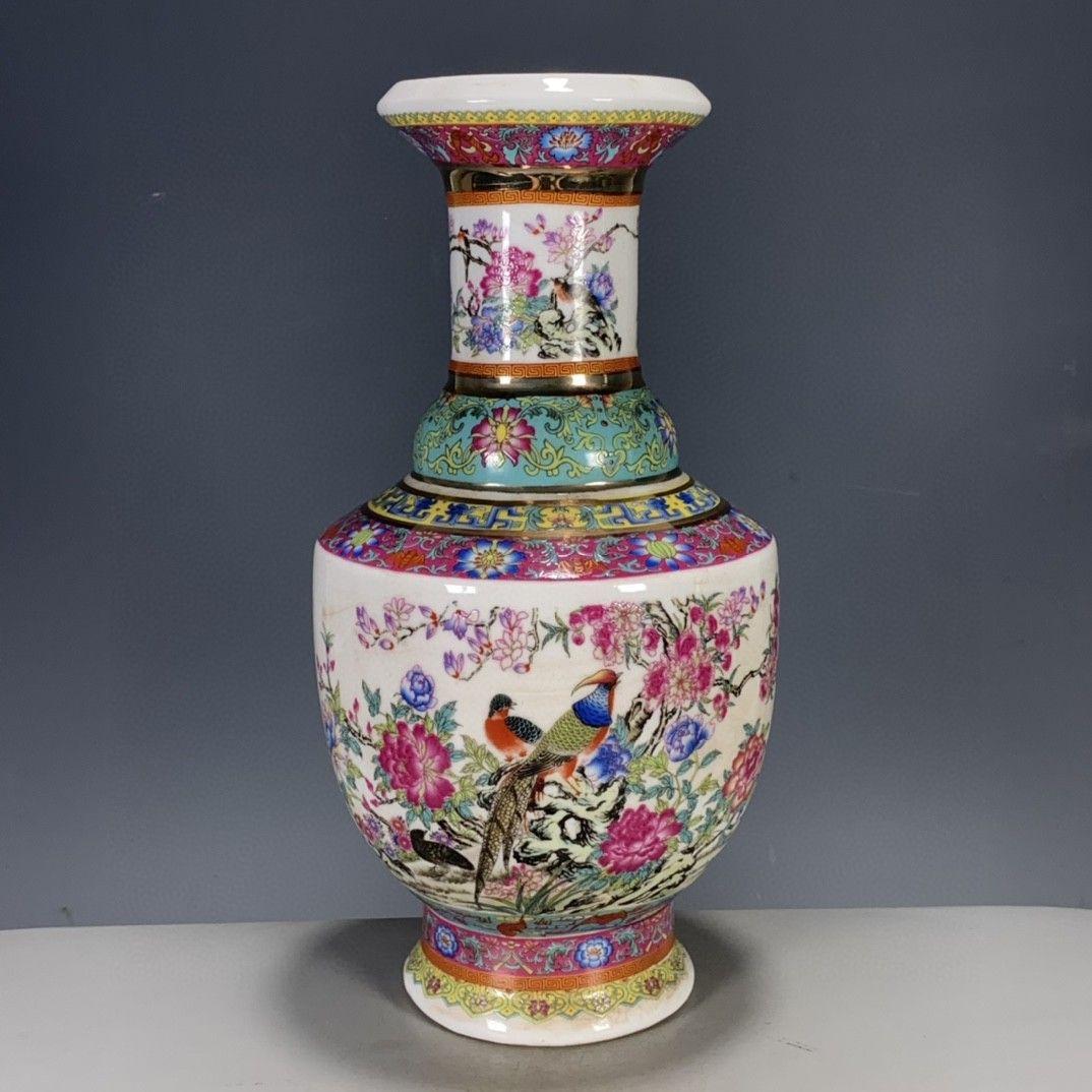 清代乾隆粉彩花鳥花瓶 景徳鎮 陶磁器 装飾品 現代工芸品美術品 置物