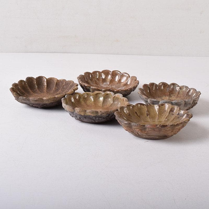 和食器　備前焼　古備前　波千鳥文　手塩皿　五客　C　R8360