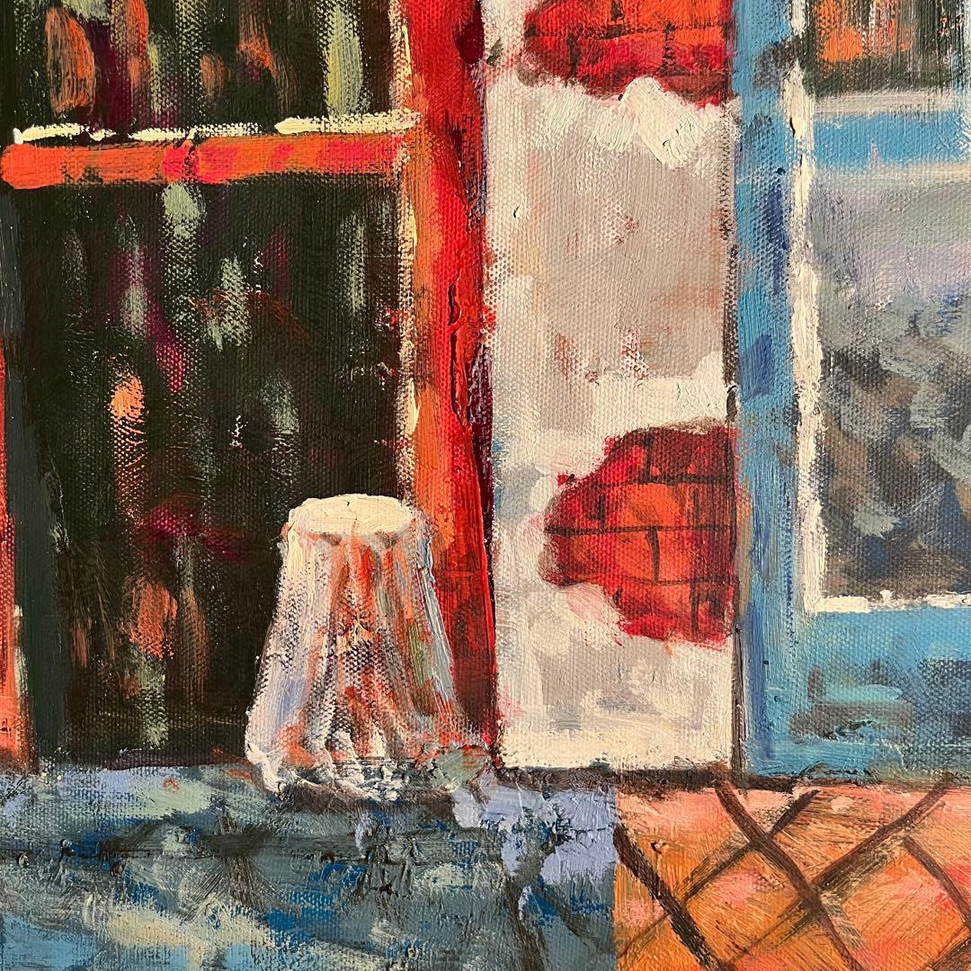 手書き油絵 パリの街角 額付き インテリア 油彩画