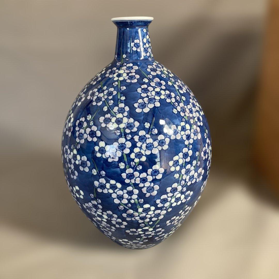 【源右衛門】古伊万里の伝統　日本の名窯　舘林源右衛門作　染錦枝梅文　花瓶