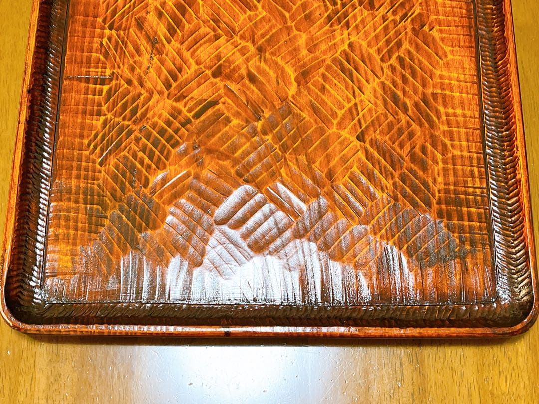 時代物 お膳 讃岐彫り 正方形 お盆 アンティーク 漆器 トレー 木彫り３枚