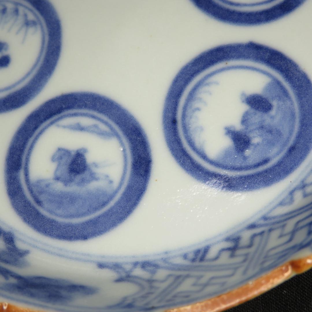 小皿 手塩皿 豆皿 染付 古伊万里 人物風景図 5枚 明治 大正