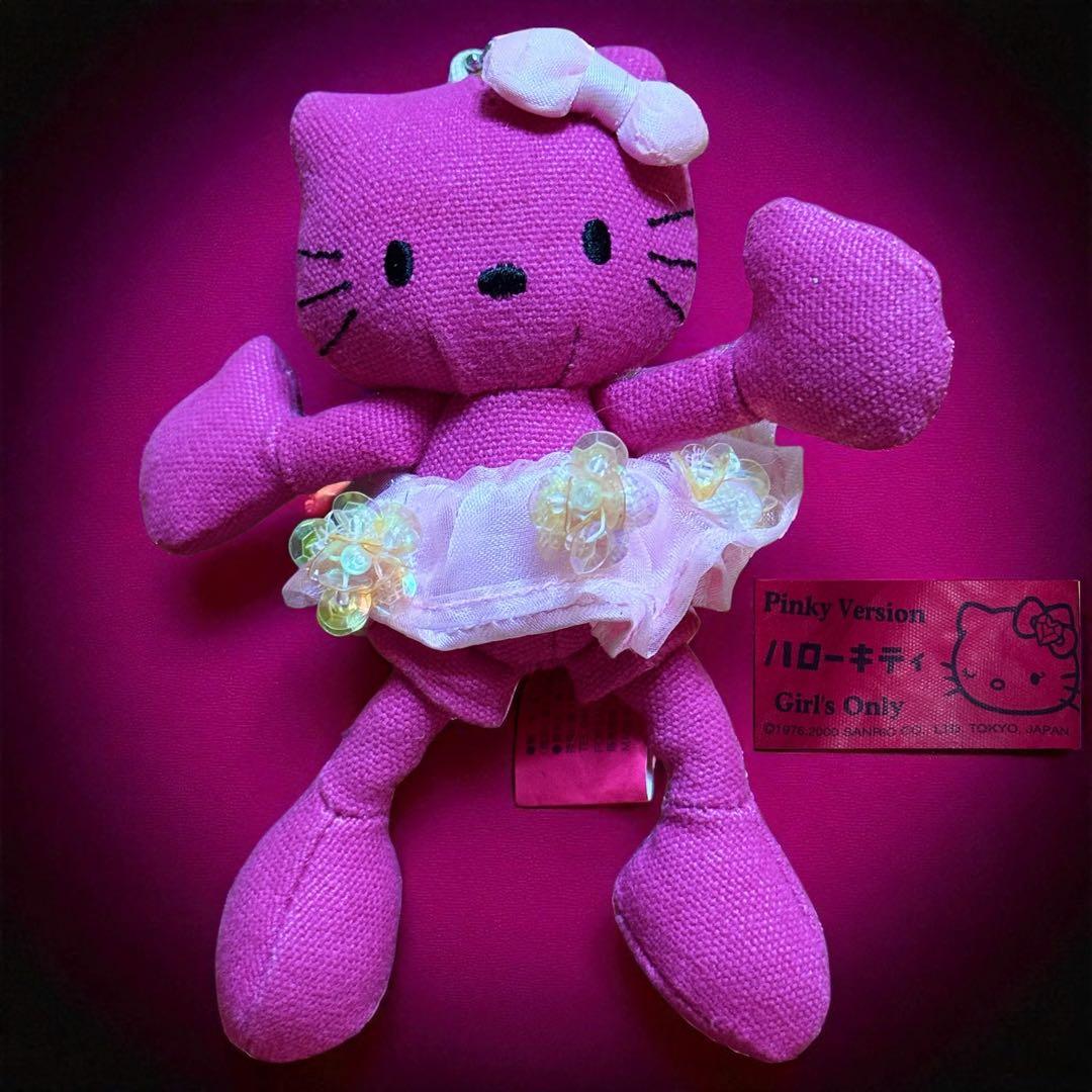 レア　ハローキティ　デニム　ピンク　足長ぬいぐるみ　ストラップ　レトロ　サンリオ