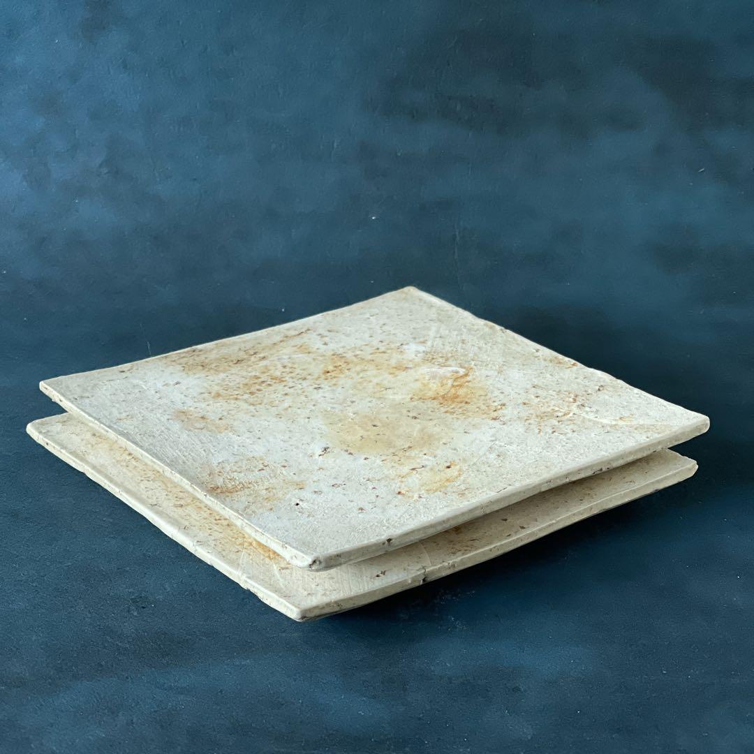 人気作家　陶芸家内田鋼一　作品 加彩陶板　角皿 角プレート2枚セット　新品未使用