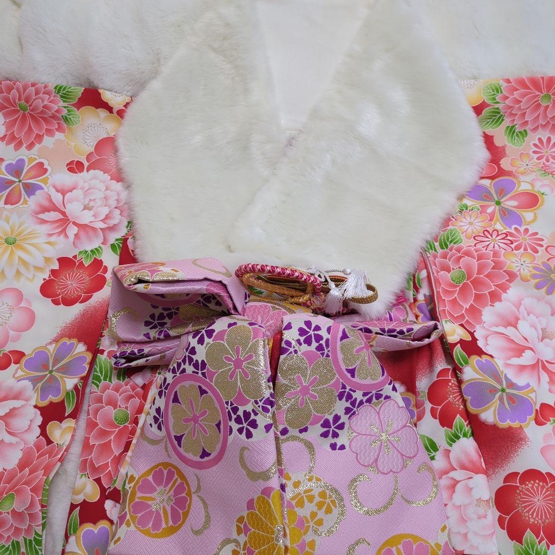 式部浪漫七五三 着物セット 赤とピンク 花柄