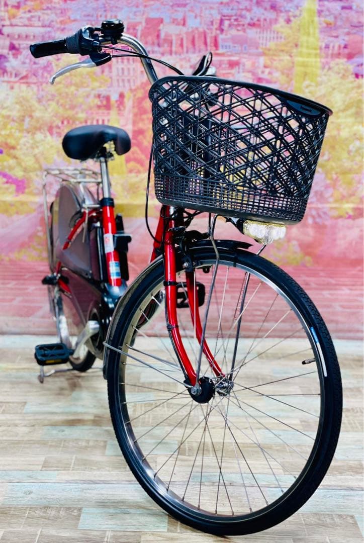 K2919 電動自転車パナソニック ママチャリ 24インチ レッド 送料無料