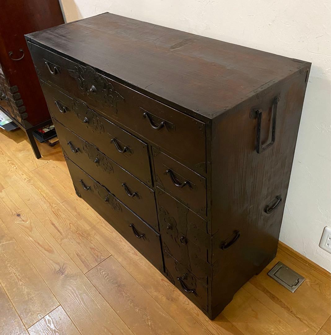 骨董の仙台箪笥　アンティークチェスト　鍵有り