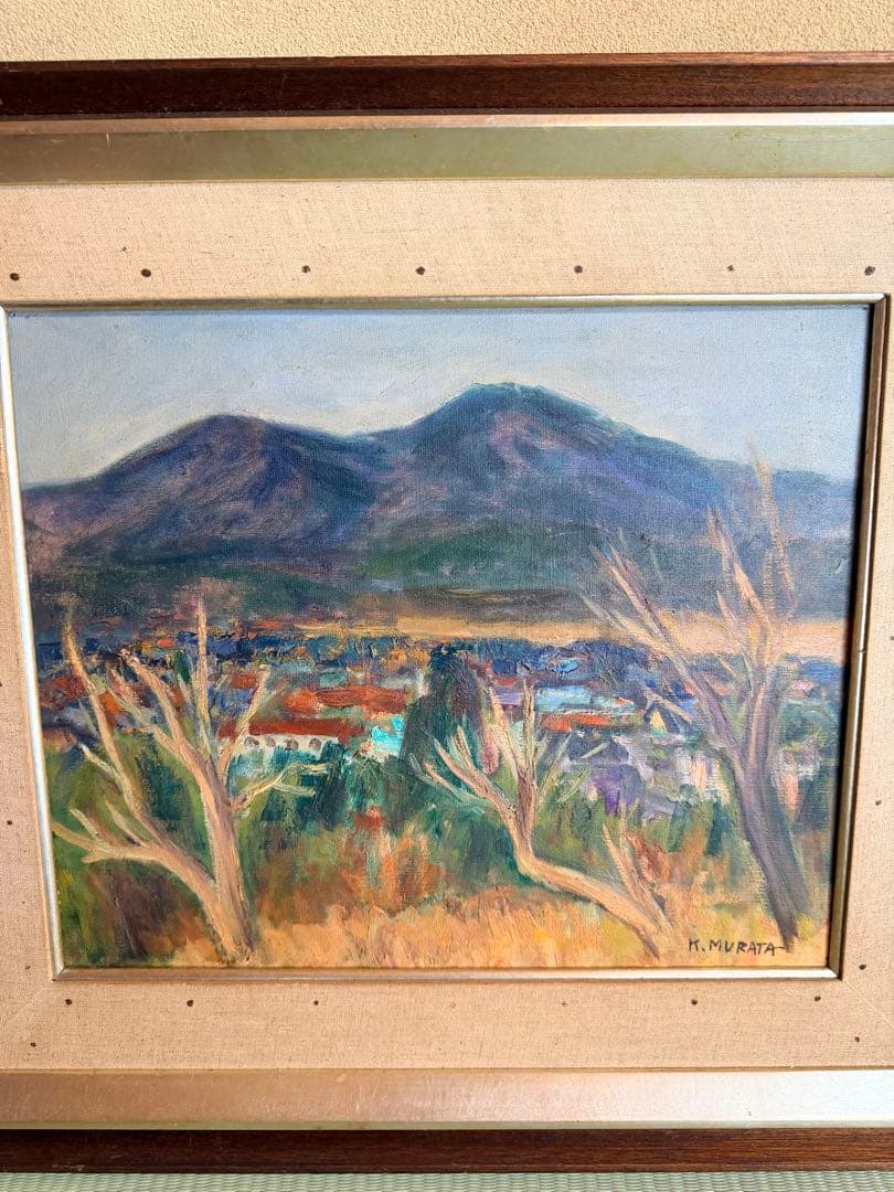 K. Murata 風景画 油彩画 木製フレーム付き