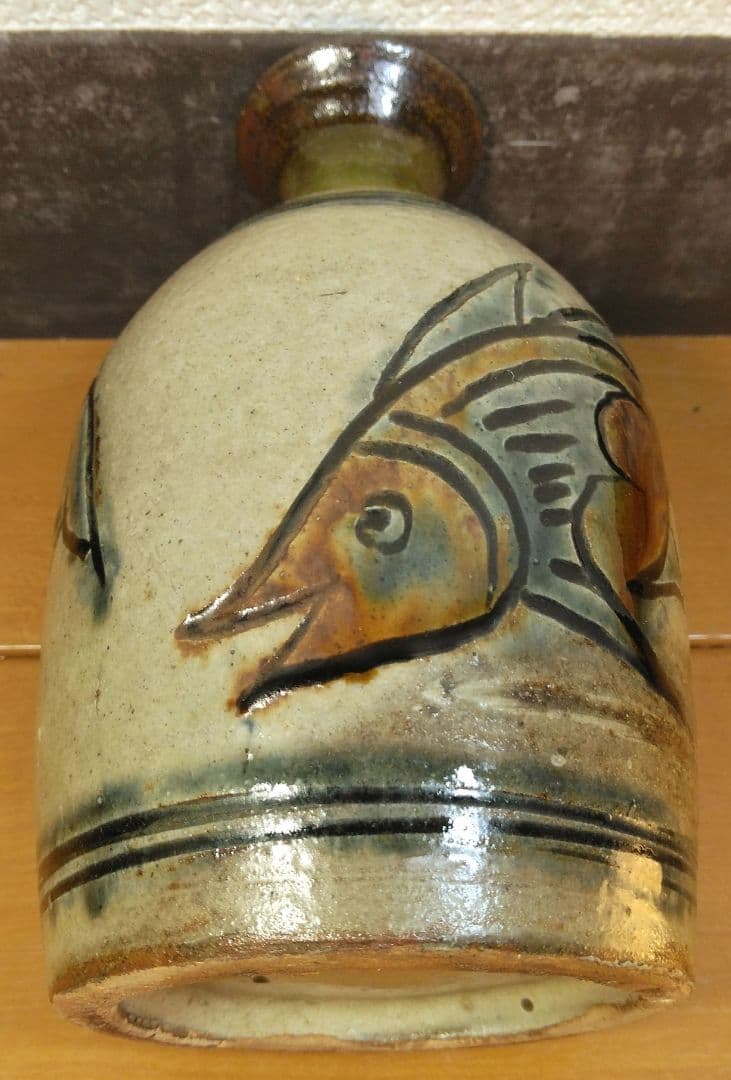 人間国宝 金城次郎 海老魚紋徳利 栞 共箱 美品 壺屋焼 壷屋焼 笑魚 やちむん