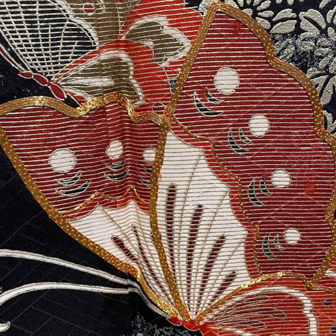 D771 振袖　蝶々　金駒刺繍　枝垂れ桜　正絹　着物　袷　極美品