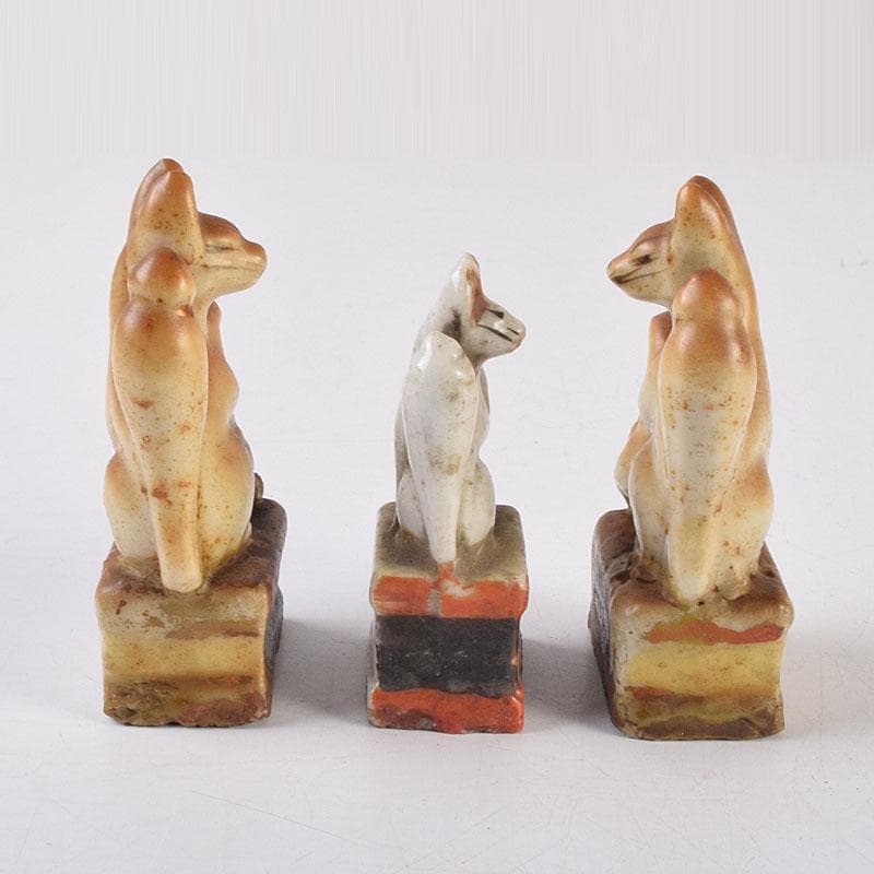 陶器製　色絵金彩　お稲荷さん　狐　3点まとめて　C　R9213