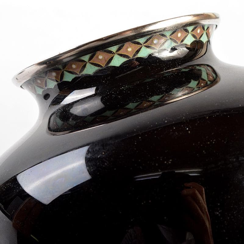 七宝焼　鳥桜文瓶　唐木台付　桐箱付　D　R5643