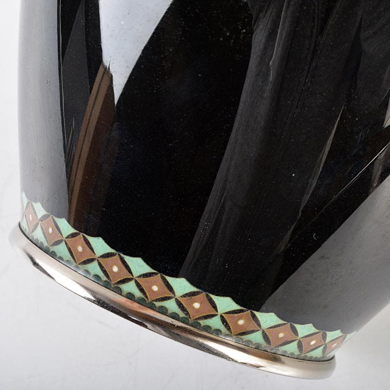 七宝焼　鳥桜文瓶　唐木台付　桐箱付　D　R5643