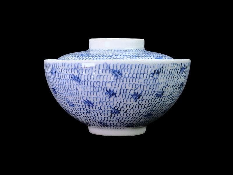 古伊万里　染付　微塵唐草の図　蓋茶碗　２客　C556AS-CWk