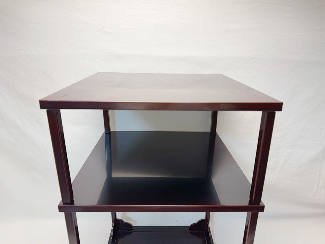 ほぼ未使用 茶道具 塗師 表完造 溜塗 二重棚 茶棚 組み立式 共箱