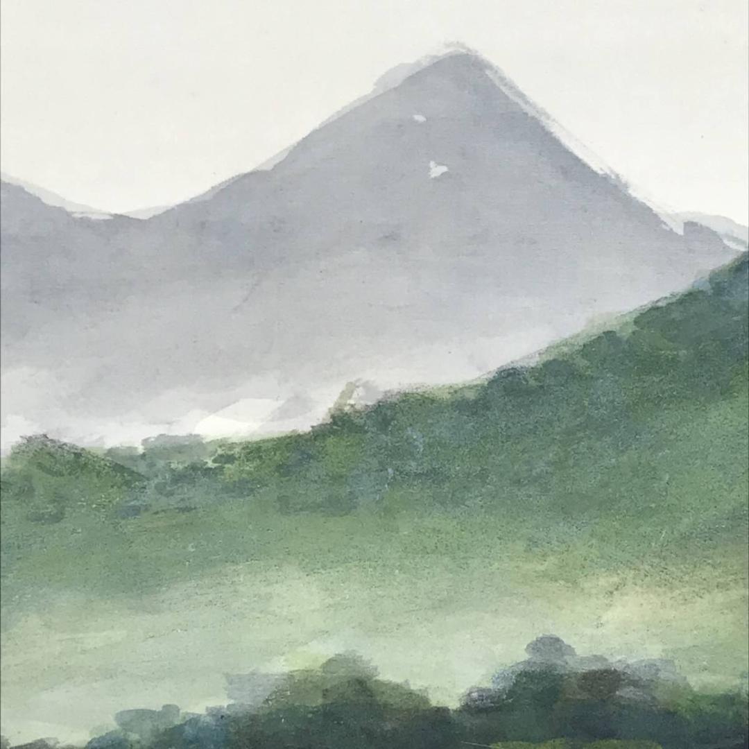 【真作】中島光輪/青緑山水図/風景図/横物/飛鳥の里/掛軸☆宝船☆AB-583