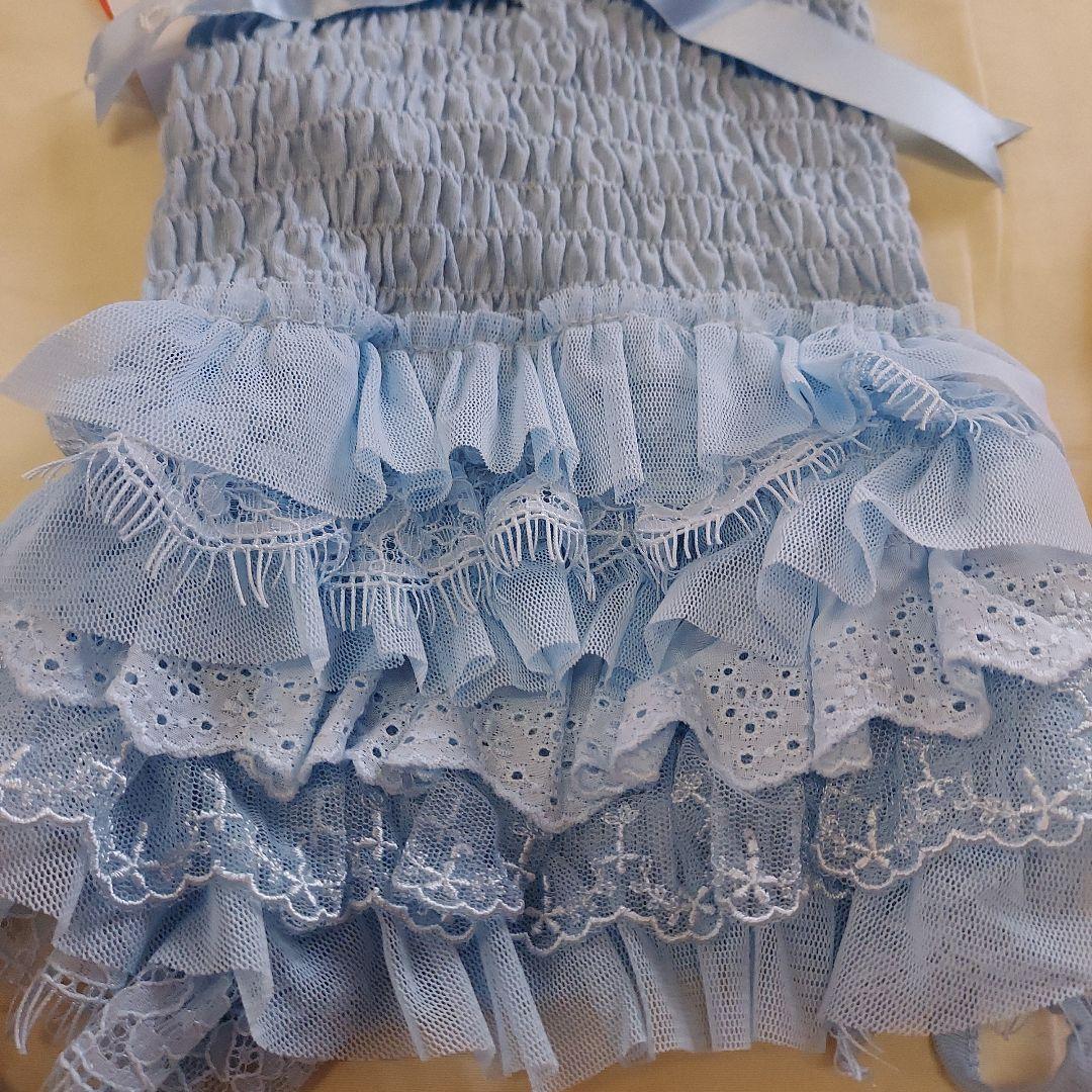 (新品未使用)ブルブブBULBU-BU犬用フリルドレス 水色・赤 2点セットSS