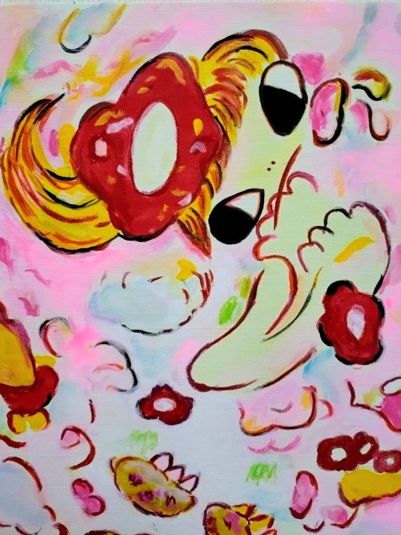 【F6号】ロッカクアヤコ　手描き作品/表裏サイン・裏描き有/油彩/アクリル/額縁