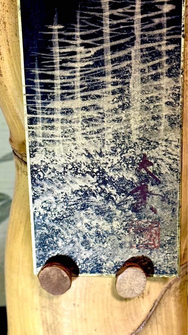 短冊掛け　亀甲竹製　赤富士短冊付き　茶道具