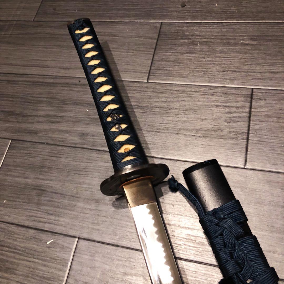 高級模造刀　居合刀　樋入り刀身　青緑拵え　亜合金刀身　名刀