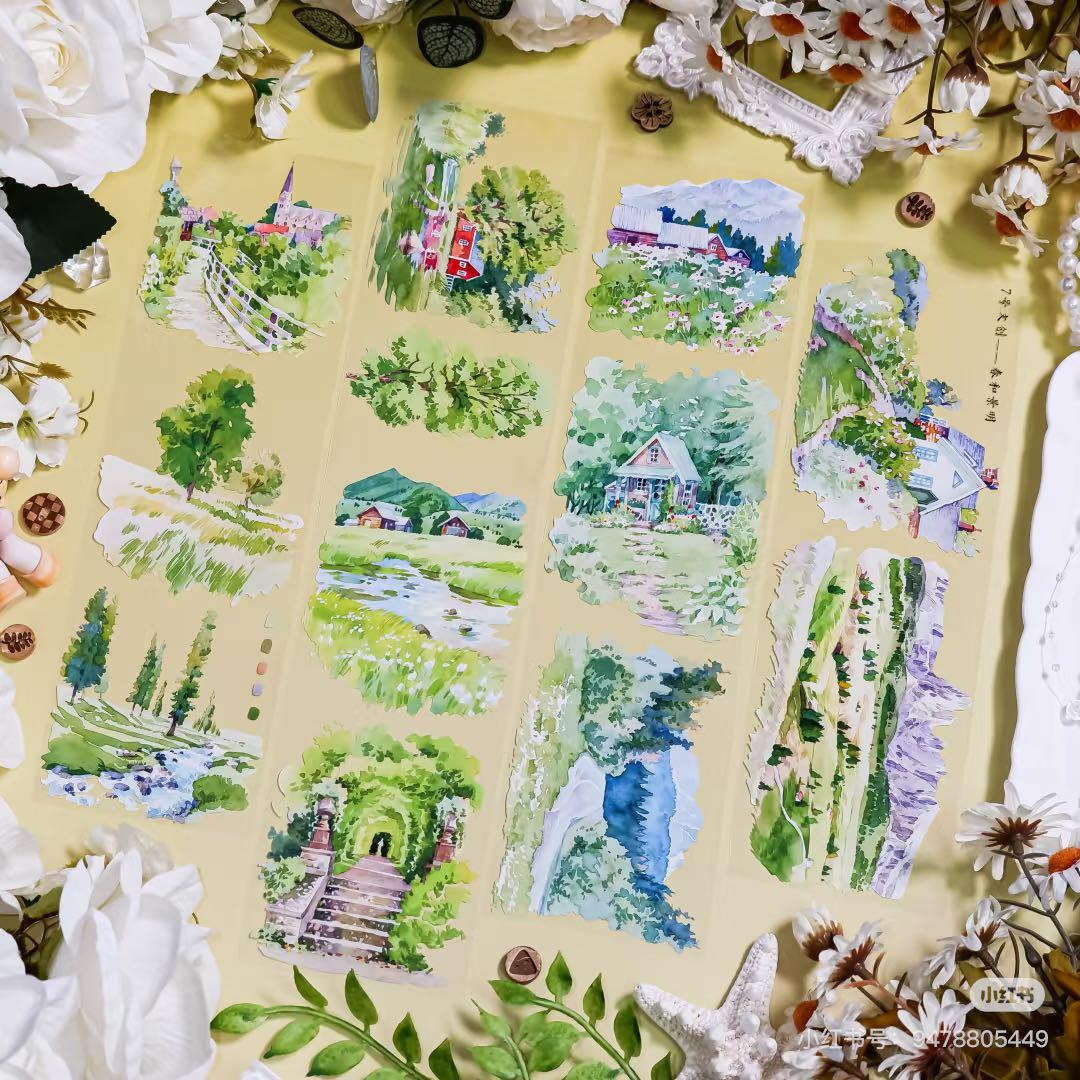 【8572】海外　マステ　5m巻売り　PETマスキングテープ　春景色