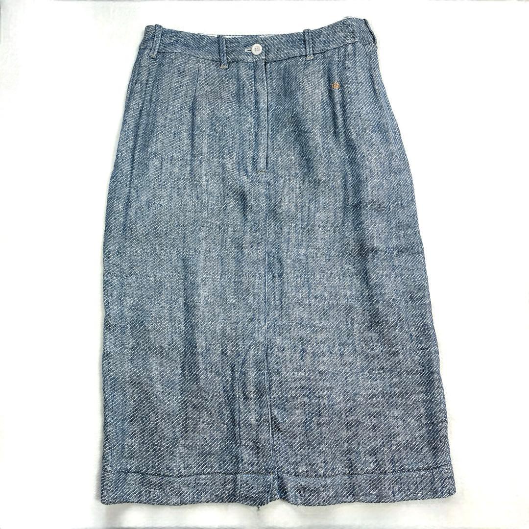 極美品 45R リネンツイード スカート スリット ミモレ丈 ペンシルスカート