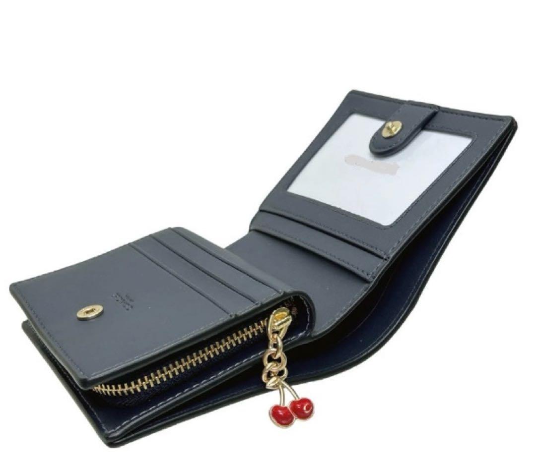 COACH チェリー柄 二つ折り財布 ネイビー