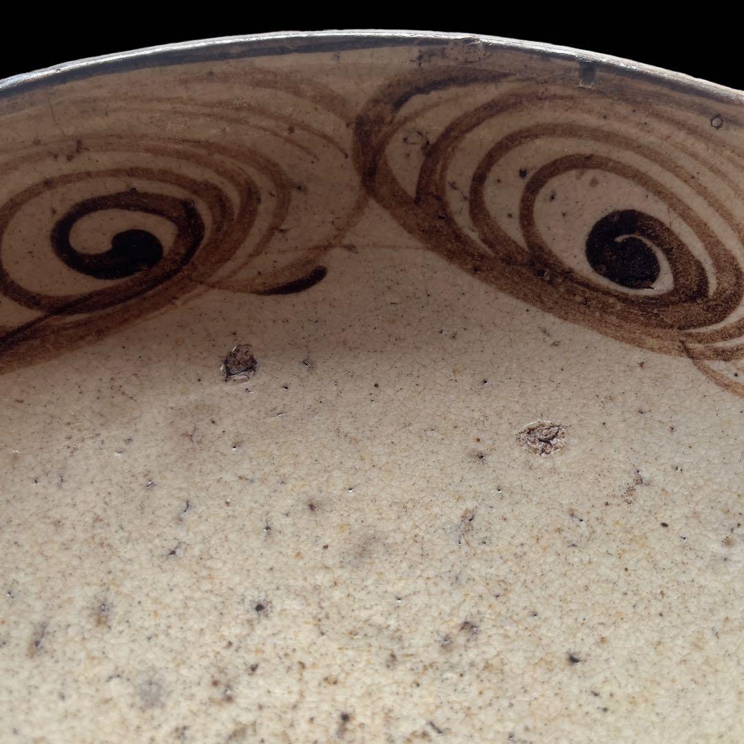 馬の目皿 石皿 古瀬戸 幕末 皿 古丹波 馬の目皿 鉄絵 白化粧 渦巻文