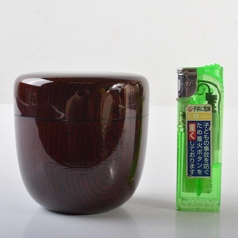 山中塗　辻石斎造　波に貝蒔絵　大棗　共布　宗左(而妙斎)極め箱　F　R6886