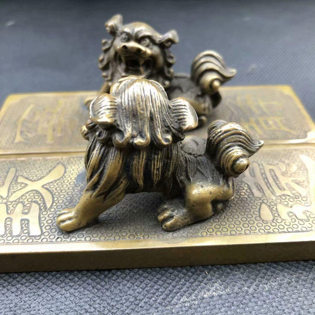 鎮尺 鎮紙 銅器 獅子 寧静致遠 圧尺 書道 工芸品 美術品 置物