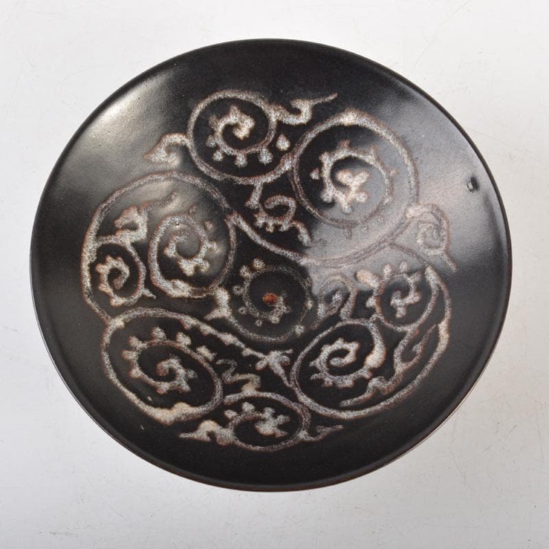 中国　黒釉　唐草文　天目茶碗　C　6518