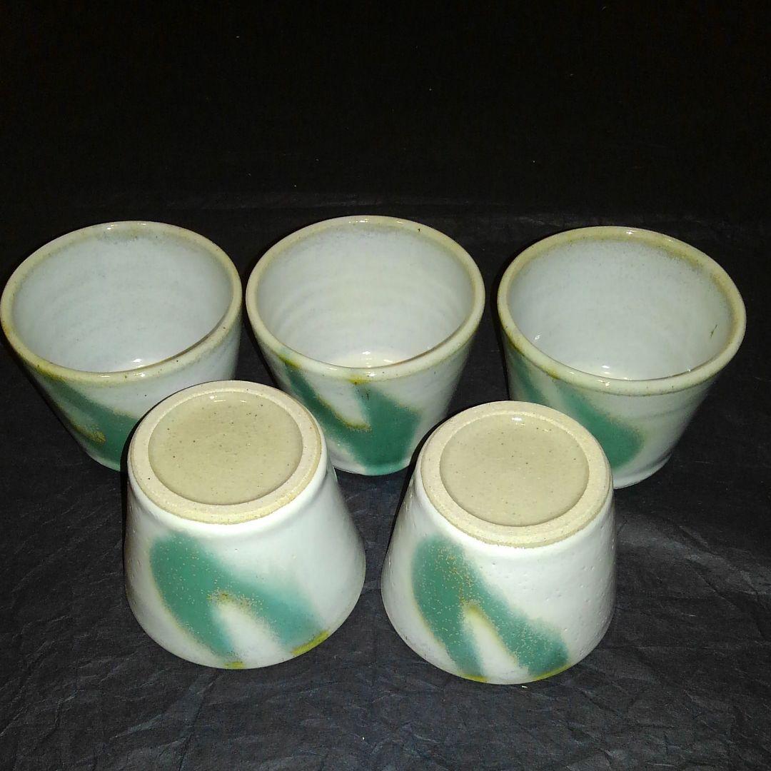 益子焼　糠白釉青掛流蕎麦猪口