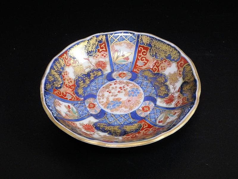 古伊万里　金襴手　百花繚乱　花鳥紋の図　４寸皿　５枚　D511AS-favu