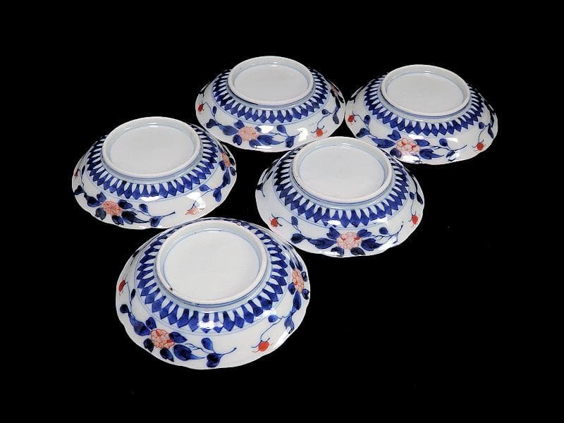 古伊万里　金襴手　百花繚乱　花鳥紋の図　４寸皿　５枚　D511AS-favu