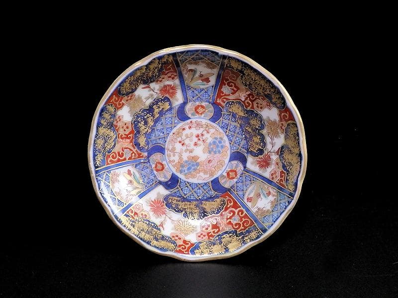 古伊万里　金襴手　百花繚乱　花鳥紋の図　４寸皿　５枚　D511AS-favu