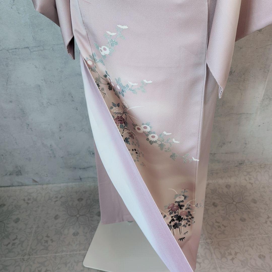 訪問着　フルセット　着物　正絹　薄紫ピンク　友禅　祝い事　優美　花　O9
